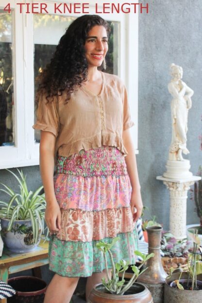 Artsilk Sari 4 Tier 24" Skirt KNEE LENGTH