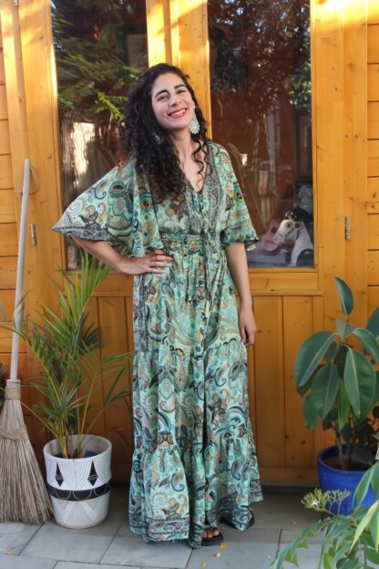 Artsilk Sari Maxi Dress w Lace Up Bodice and Pockets BEAUTIFUL NEW PRINTS! - Image 3