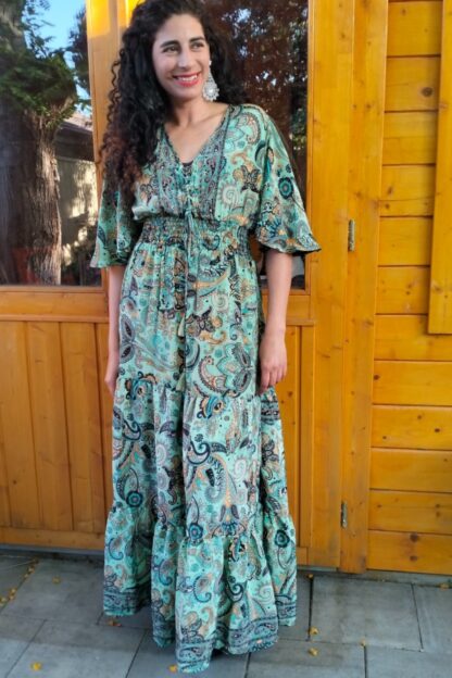 Artsilk Sari Maxi Dress w Lace Up Bodice and Pockets BEAUTIFUL NEW PRINTS!