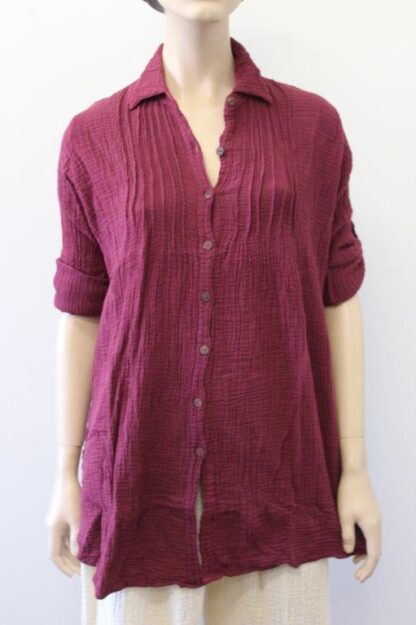 Cheesecloth Pintuck Shirt W Long Rollup Sleeves 3 COLOURS!