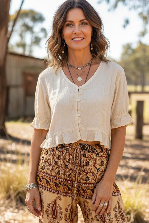 Rayon Crepe Cropped Frill Top NEW COLS ADDED!