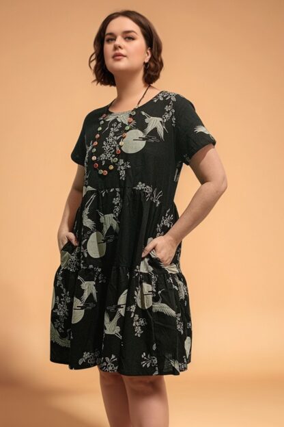 Japanese Print Cotton Danfield Tiered Dress