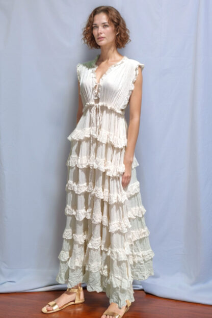 Cascade Calico Circle Skirt Ruffle Maxi Dress $91.50