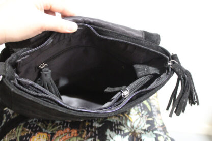 Genuine Suede Boho Bag W Tassels and Latticework - Image 9