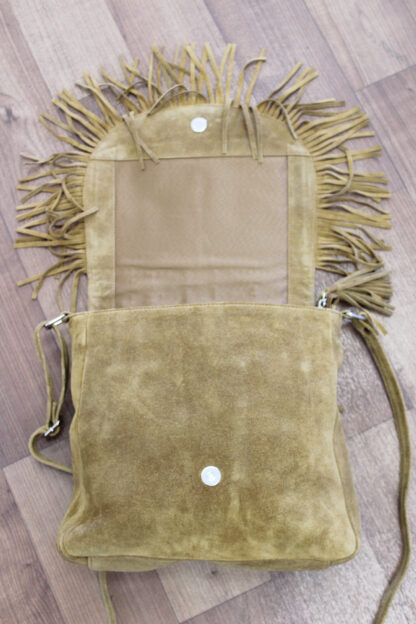 Genuine Suede Boho Bag W Tassels and Latticework - Image 10