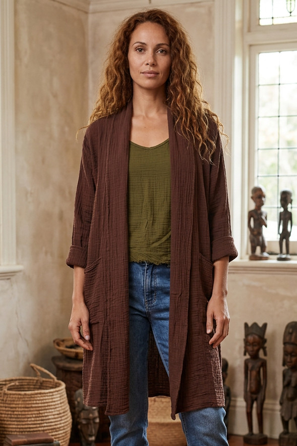 Cotton Cheesecloth Midi jacket w Pockets - Image 10