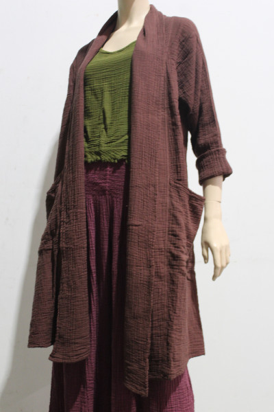 Cotton Cheesecloth Midi jacket w Pockets - Image 2