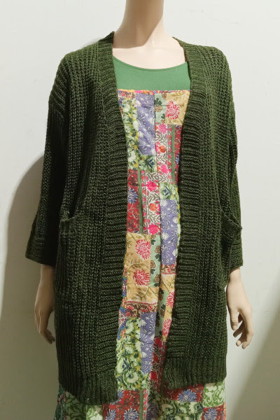 Flecked Knit Cardigan W Pocket GREEN and OATMEAL Back in! - Image 2