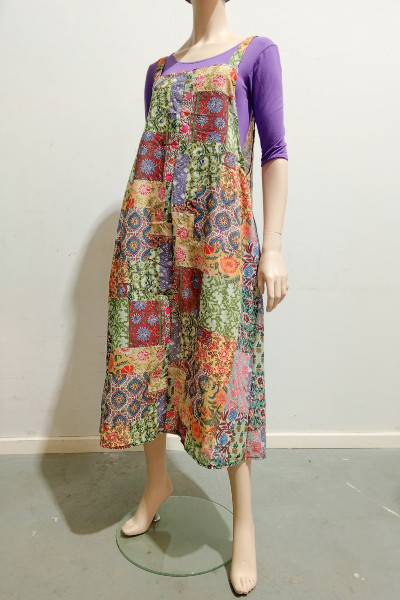 Print Pocket Midi Overalls Dress - Block Print - Image 5