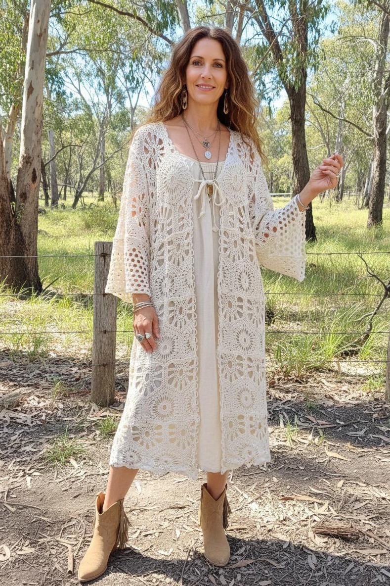 Crochet Cardi w Bell Sleeves MIDI