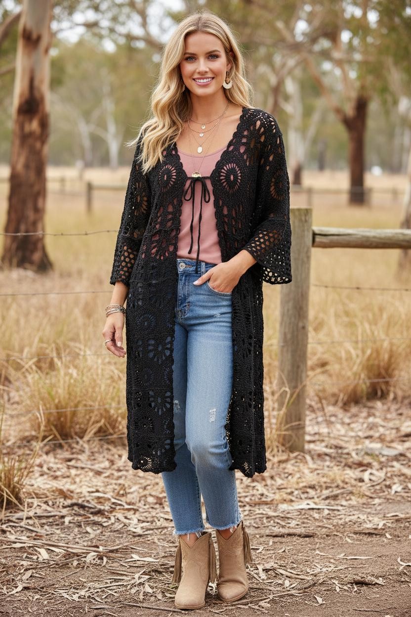 Crochet Cardi w Bell Sleeves MIDI - Image 6