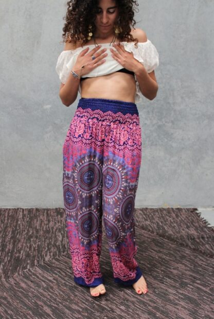 Doily Print Shirred Waist Pant