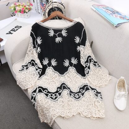 Lace Up Black/Cream Emb Blouse - Image 7
