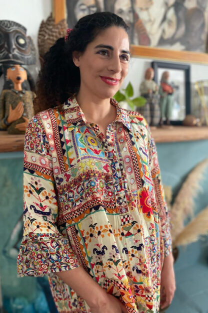 ARTSILK Button Through Shirtdress w Pockets - Rajistan Embroidery Collage - Image 3