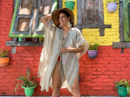 Stripe Veil Tie Up Beach Throw - Image 2