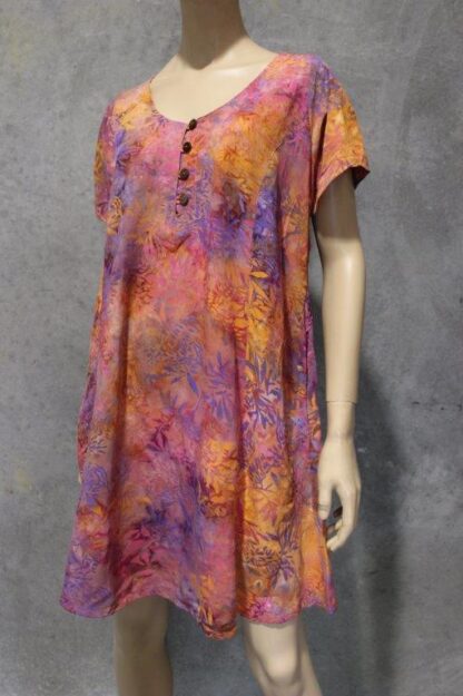 Wax Batik Short Sleeve Dress w Buttons