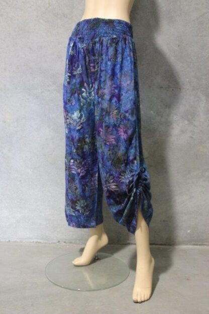 Wax Batik Shirred Pants w Drawstring Leg