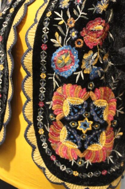 Folkloric Velvet Embroidered Waistcoat w Crochet Trim - Image 9