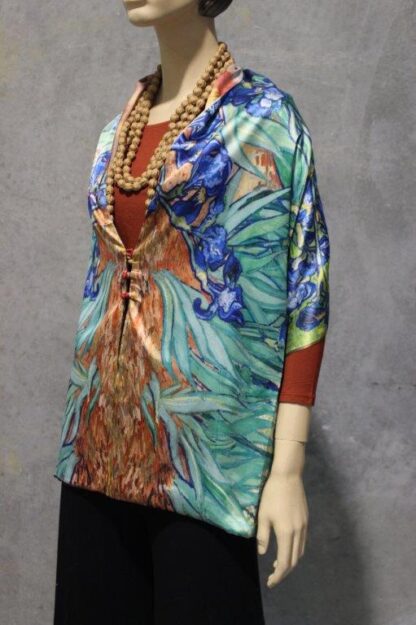 Reversible Artwork Satin Cape w Frogging Buttons