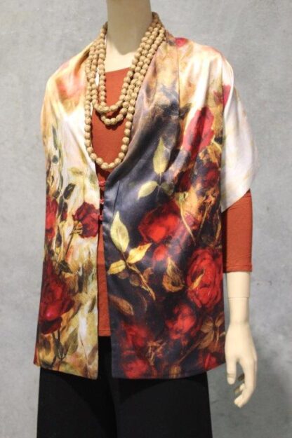 Reversible Artwork Satin Cape w Frogging Buttons - Image 4