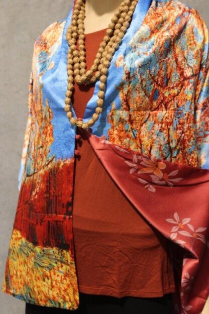 Reversible Artwork Satin Cape w Frogging Buttons - Image 14
