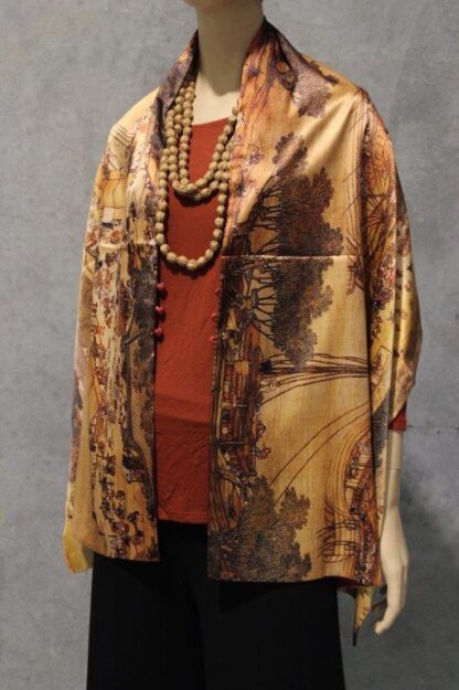 Reversible Artwork Satin Cape w Frogging Buttons - Image 10