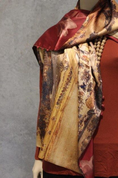 Reversible Artwork Satin Cape w Frogging Buttons - Image 6