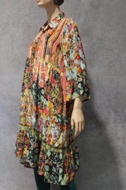 ARTSILK Button Through Shirtdress w Pockets - Blue Aztec Rose/Parrots - Image 4