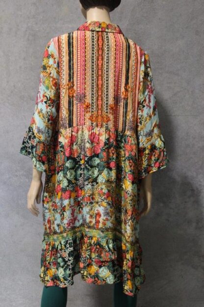 ARTSILK Button Through Shirtdress w Pockets - Blue Aztec Rose/Parrots - Image 7