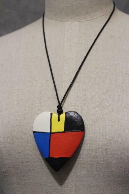 Mondrian Painted Heartwood Pendant Necklace