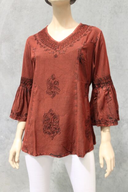 Bell Sleeve Acid Wash Blouse - Image 2