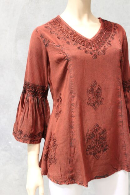 Bell Sleeve Acid Wash Blouse - Image 3