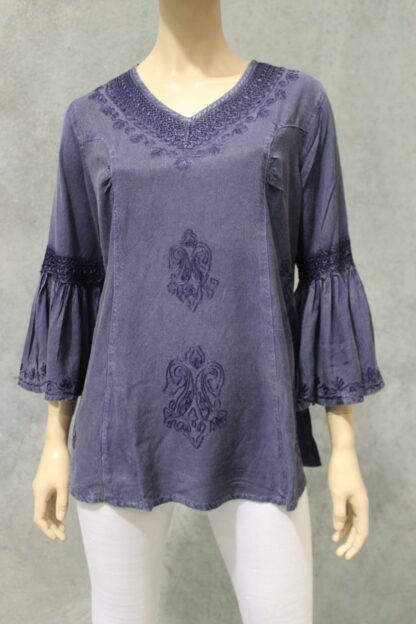 Bell Sleeve Acid Wash Blouse - Image 8