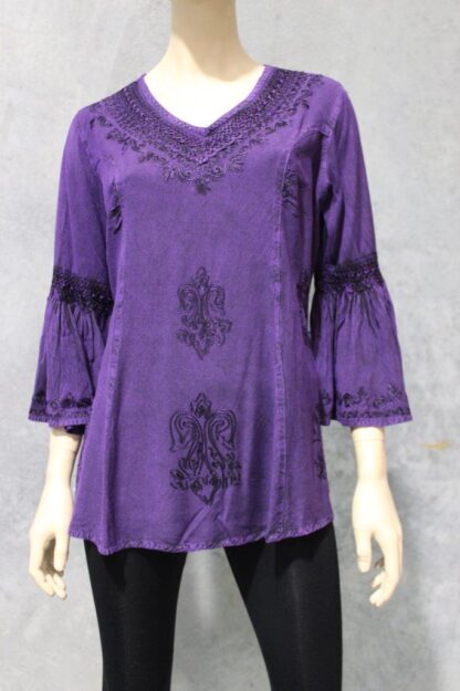 Bell Sleeve Acid Wash Blouse