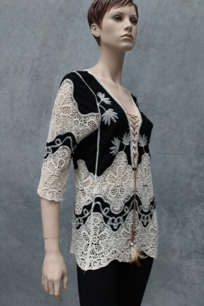 Lace Up Black/Cream Emb Blouse - Image 11