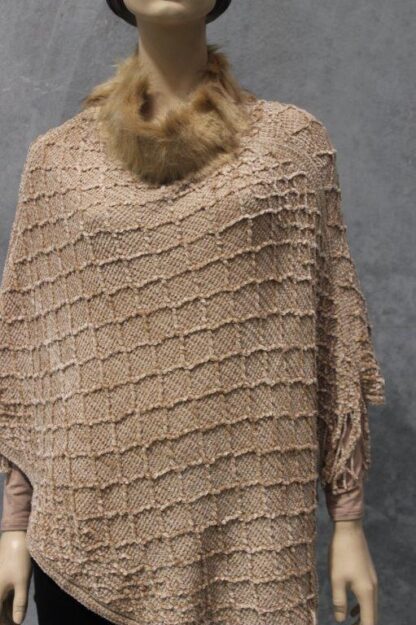 Chenille Lattice Poncho w Fur Collar - Image 6