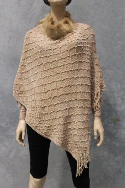 Chenille Lattice Poncho w Fur Collar - Image 5