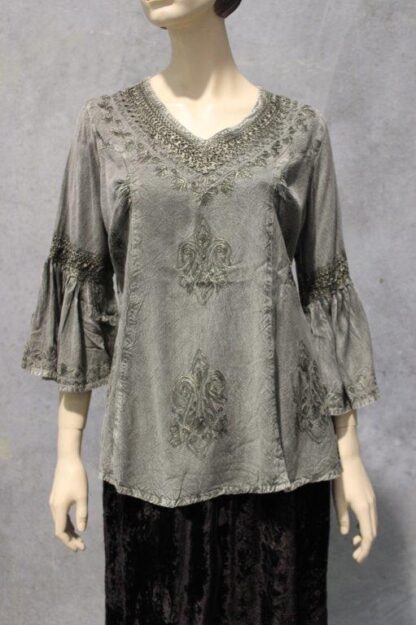 Bell Sleeve Acid Wash Blouse - Image 11