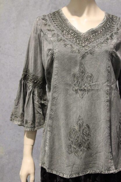 Bell Sleeve Acid Wash Blouse - Image 12