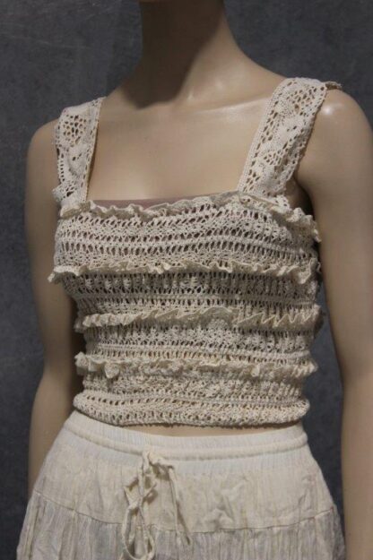 Shirred Cotton Lace Crop Top - Fits 8-14 WOW!