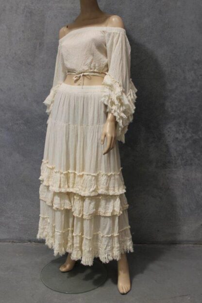 Calico Fringe and Ruffle Trim Maxi Skirt