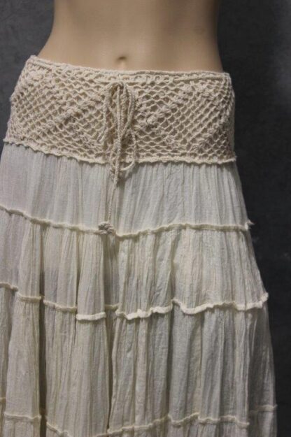 Crochet Yoke Cotton Tier Skirt CREAM - Image 6
