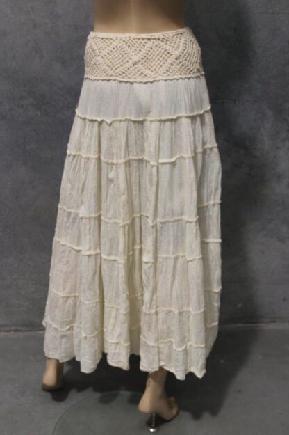 Crochet Yoke Cotton Tier Skirt CREAM - Image 5