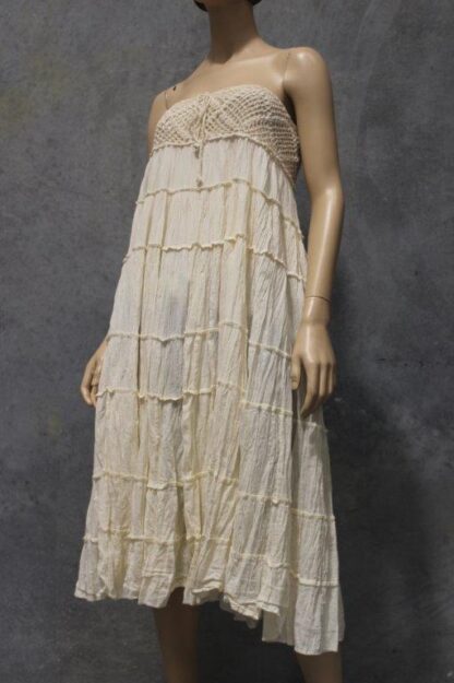 Crochet Yoke Cotton Tier Skirt CREAM - Image 4