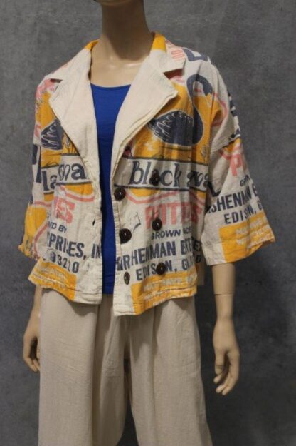 Flour Print Cotton Double Breasted Jacket (SWAN) - Image 3
