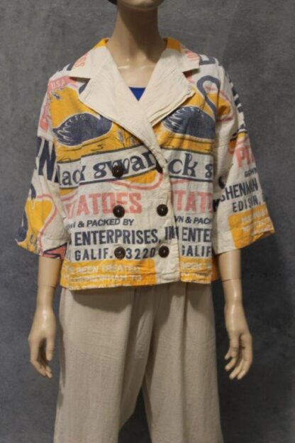 Flour Print Cotton Double Breasted Jacket (SWAN)
