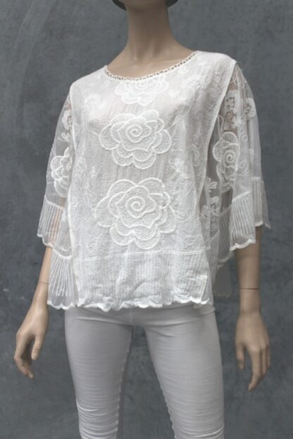 Emb Tulle Rose Lace Poncho Top