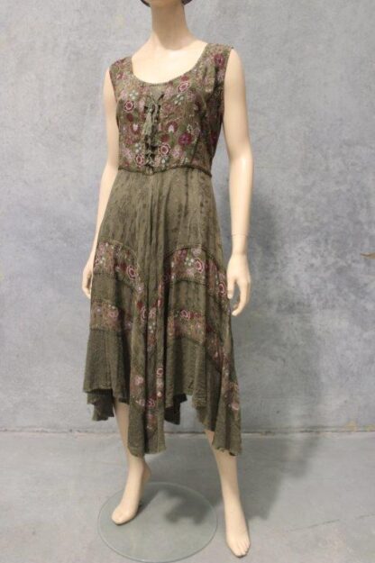 Floral Inset Acid Wash Lace Up Hanky dress (Choose your Cols)