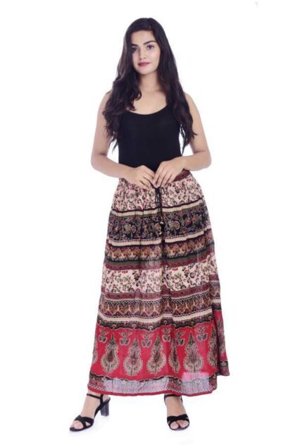 Bagru Crinkle Crepe Long Skirt- Red Assorted - Image 9